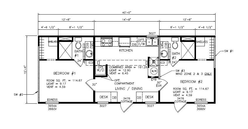H-2A Homes Floor Plans H-2A housing floor plan 2 bedroom common kitchen
