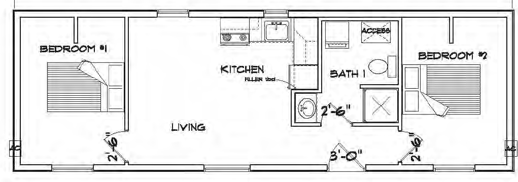 floor plan view of h2a cabin - workforce housing for sale 2 bedroom 1 bath H2A housing cabin